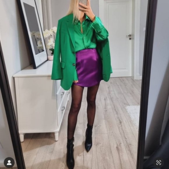 BLOGGER'S FAVE! Zara Purple Satin Effect High Waist Skirt NWT - Picture 13 of 13